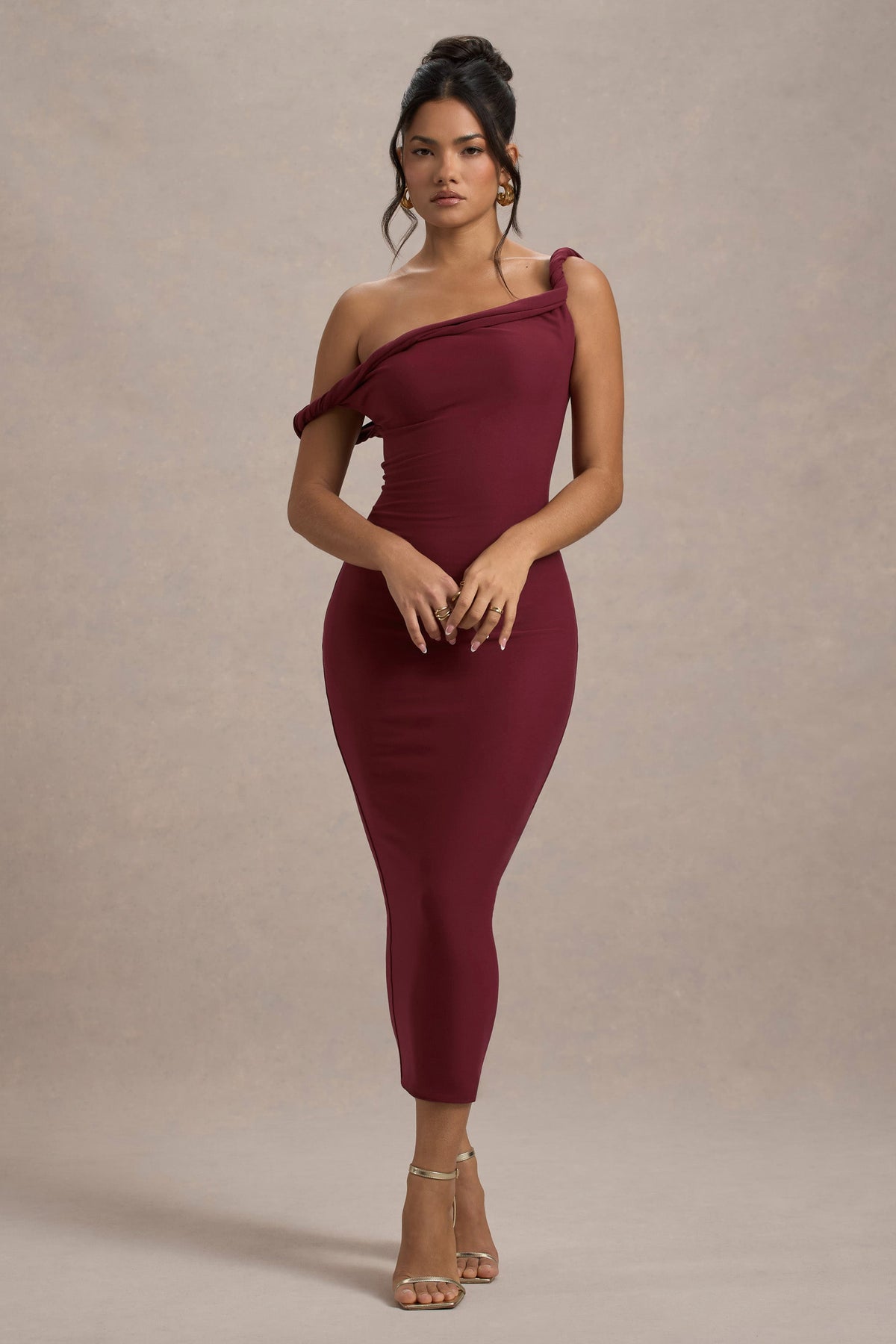 Salome | Berry Twisted Asymmetric Midi Dress