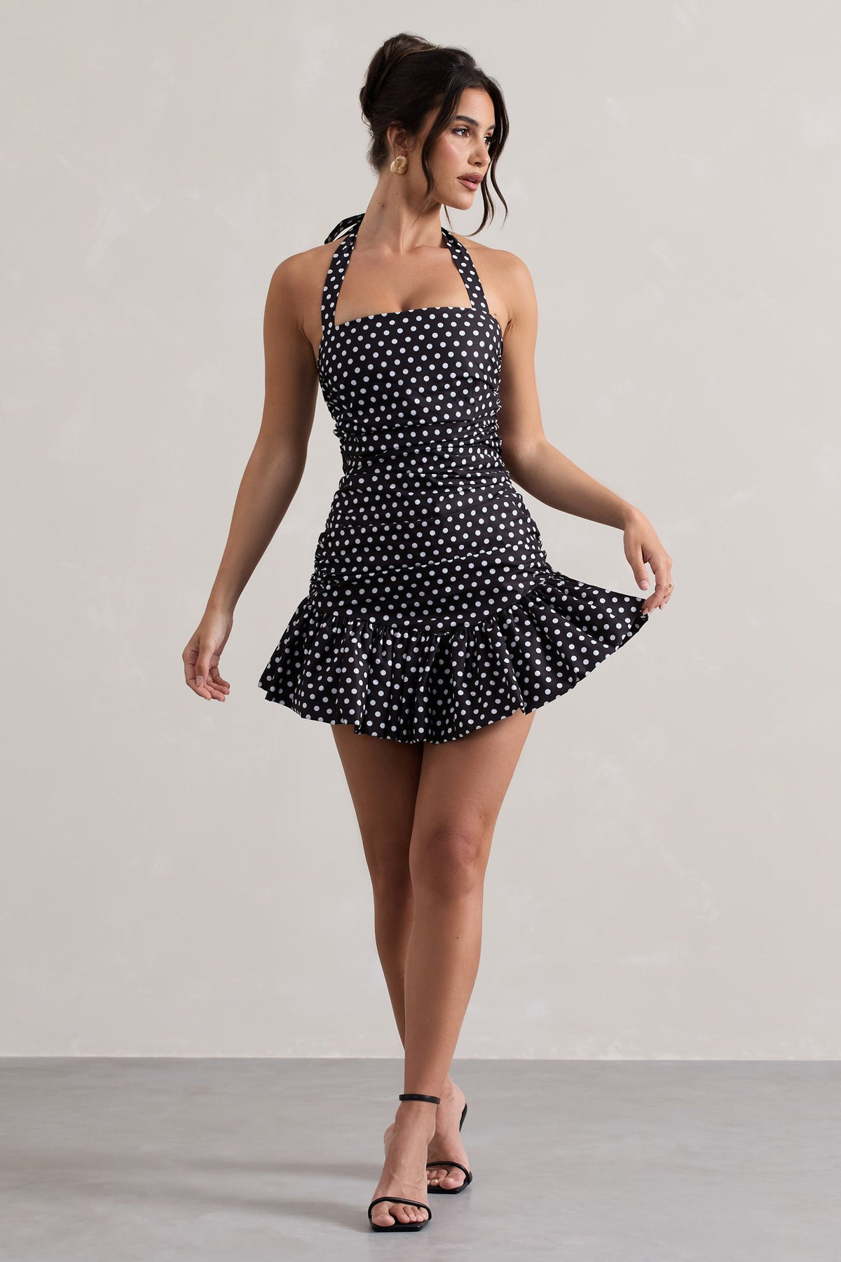 WB_CL132240249-ZahraBlack_WhitePolkaDotHalter-NeckRuchedMiniDressWithRuffleHem3