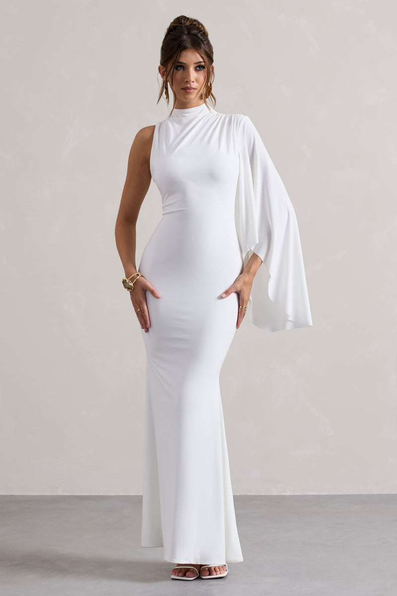 Long white maxi dress with sleeves sale