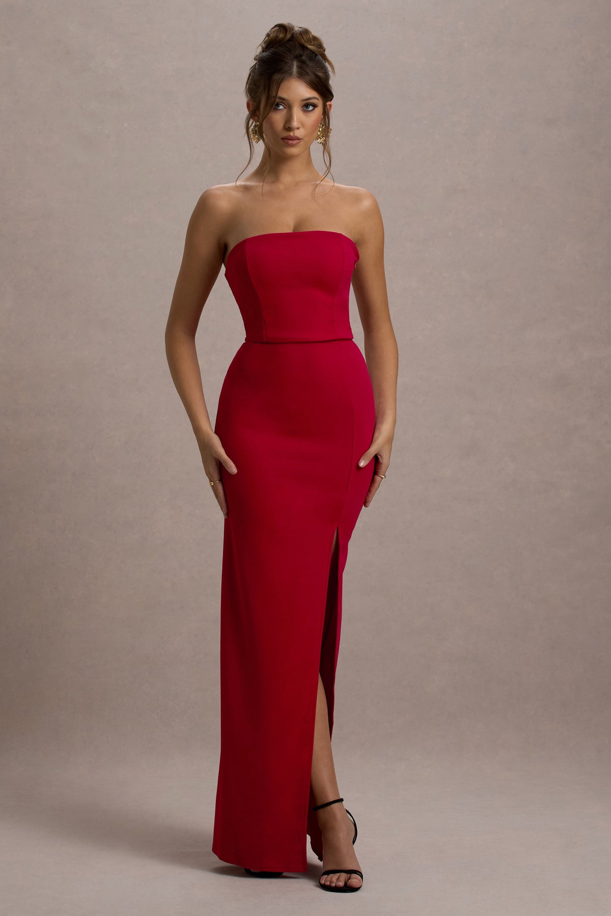 Belle of The Ball | Red Bandeau Maxi Dress With Split Hem
