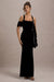 Charlize | Black Velvet Halter-Neck Draped Maxi Dress
