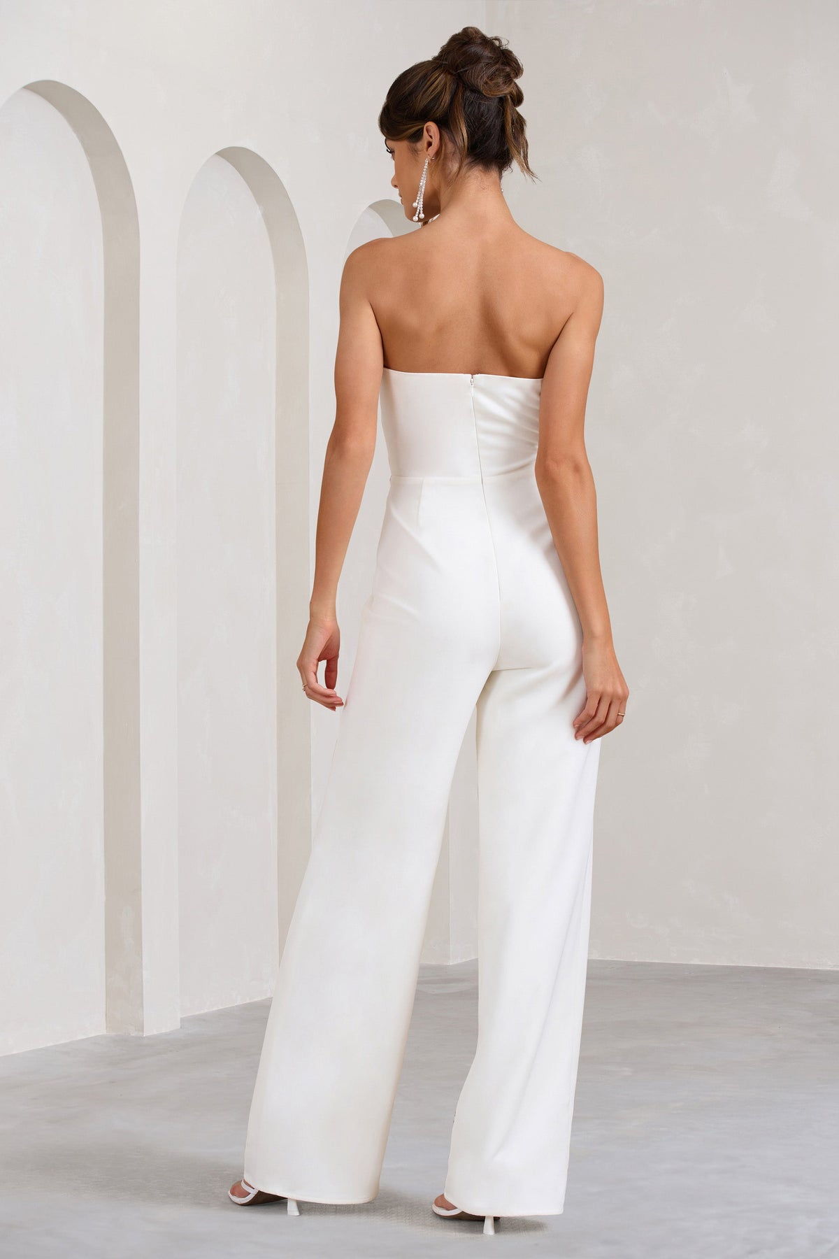 Julia | White Extreme Plunge Cut Out Wide Leg Jumpsuit