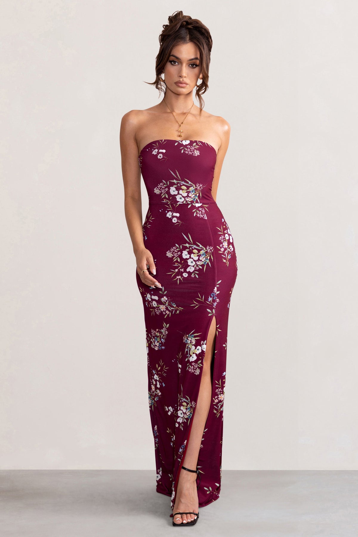 Burgundy floral maxi dress on sale