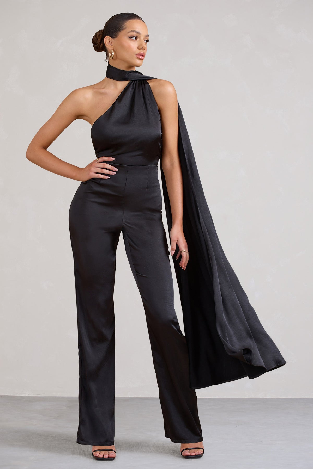 Satin black jumpsuit top