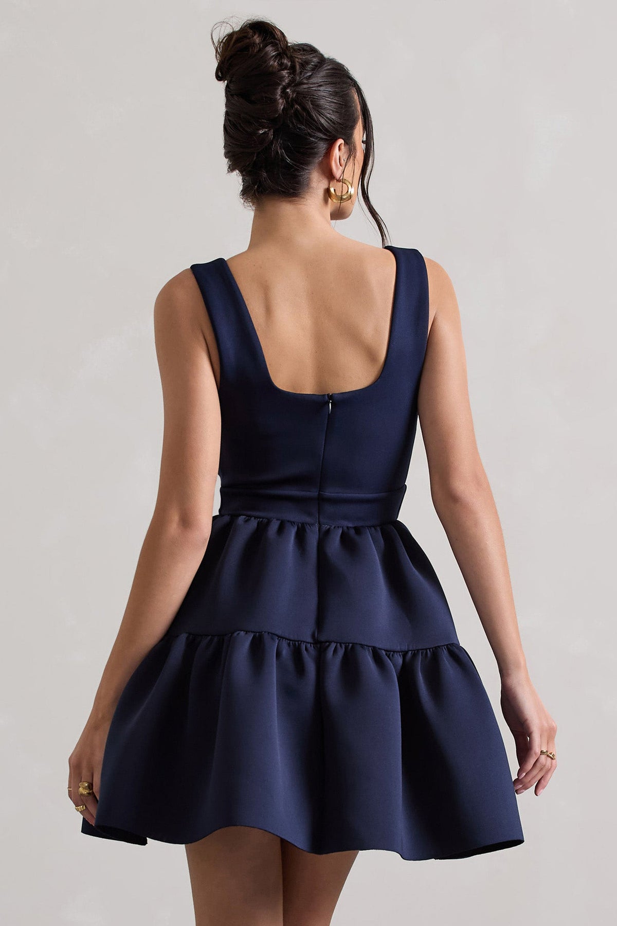 Alia | Navy Scoop-Neck Tiered Volume Hem Mini Dress