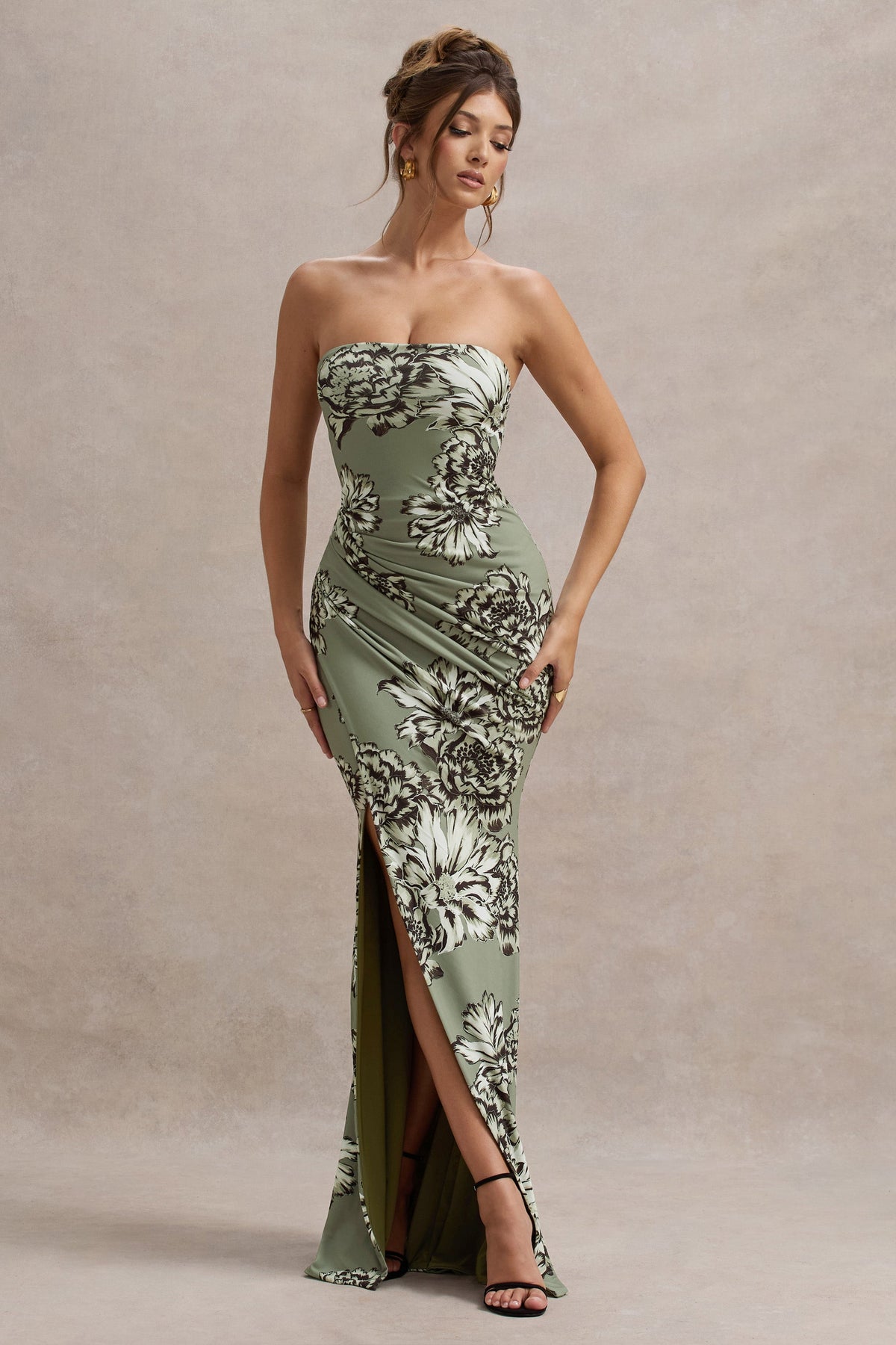 Olive floral maxi dress cheap