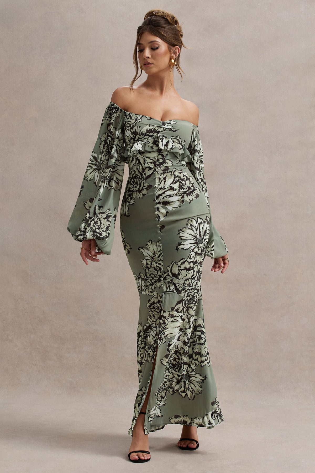 Olive floral maxi dress sales