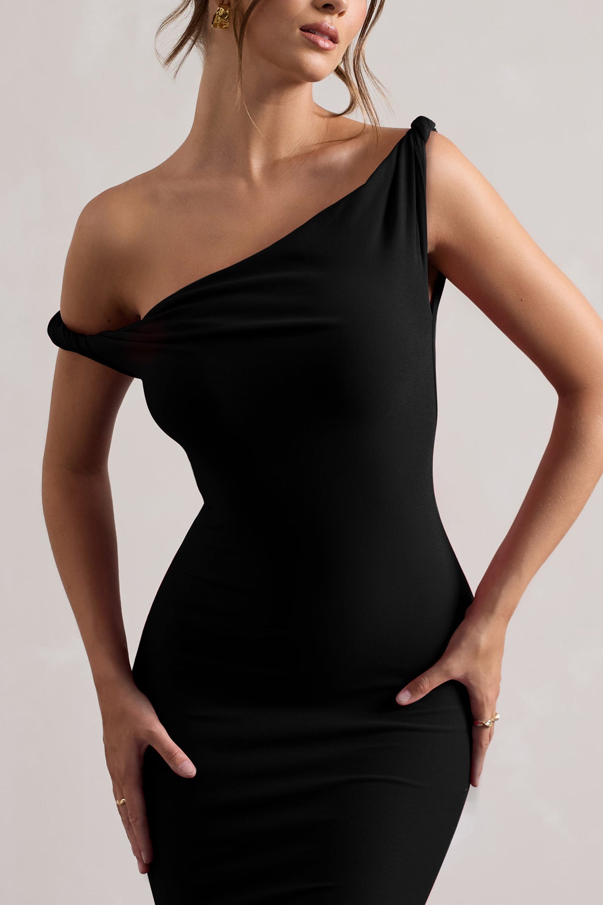 Lita Black Twisted Asymmetric Maxi Dress Club L London UAE