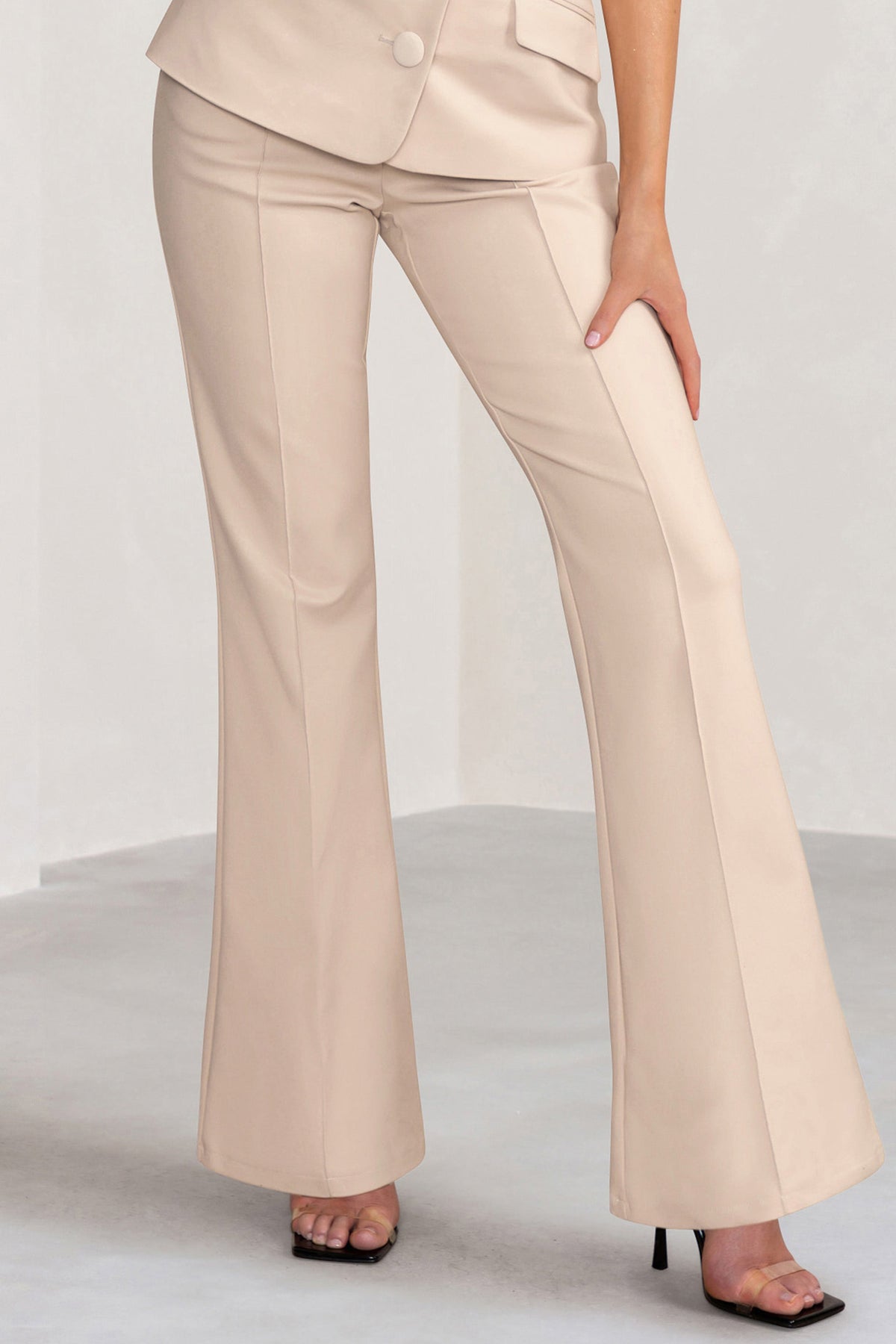 Kehlani | Stone High Waist Wide Leg Trousers