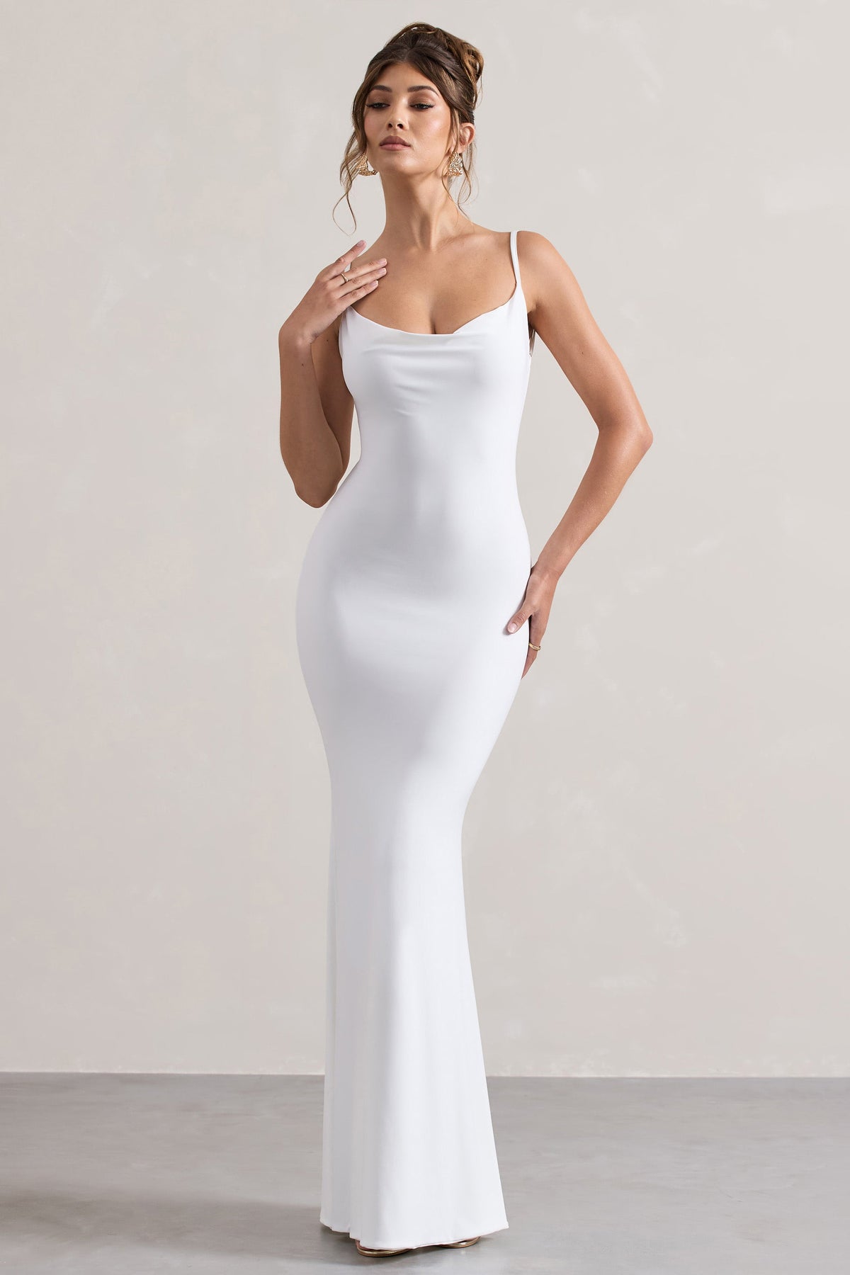 Francoise White Cowl Neck Backless Maxi Dress With Lace Insert Club L London UAE