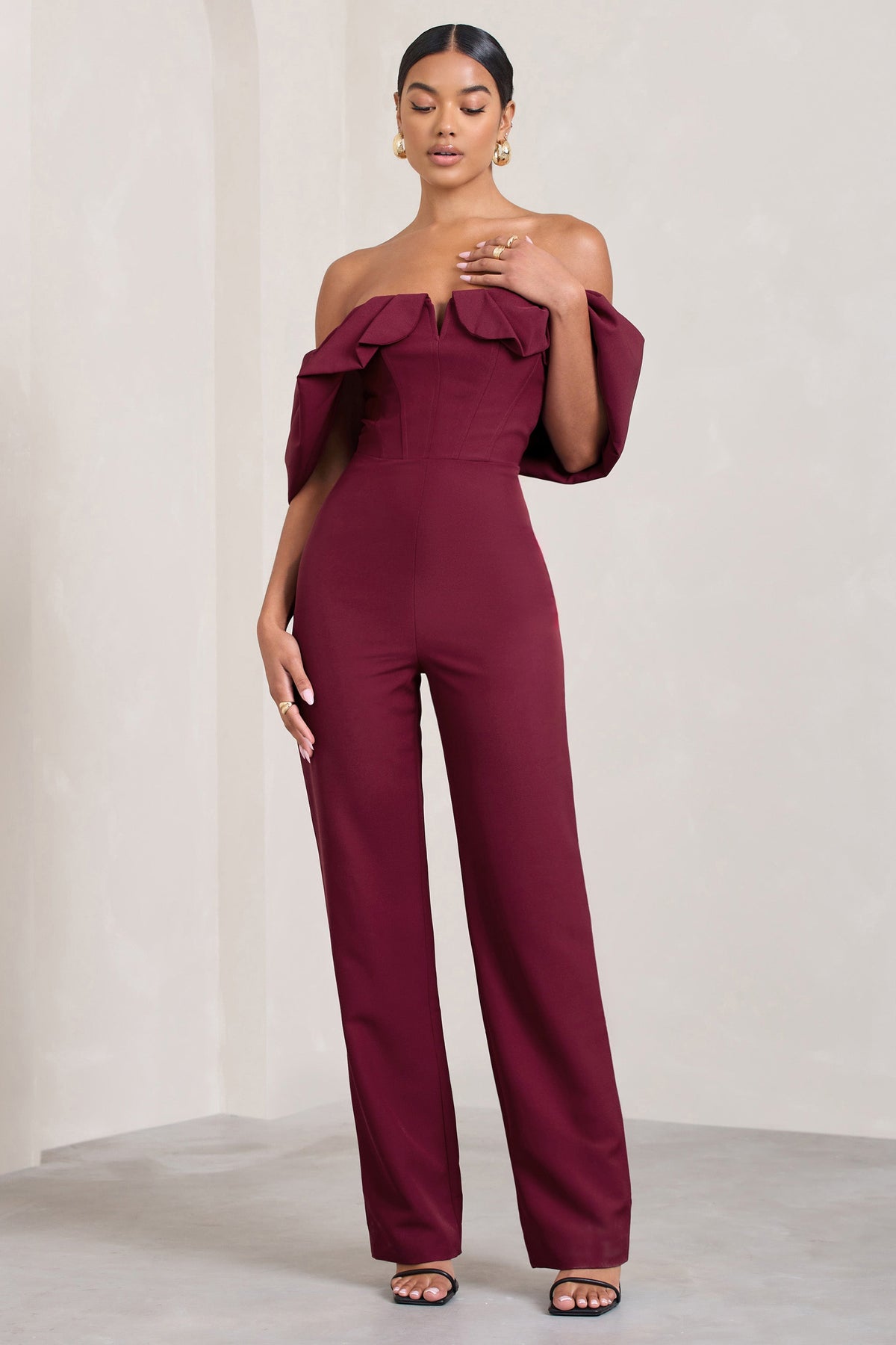 Time Will Tell | Berry Off The Shoulder Wide Leg Jumpsuit