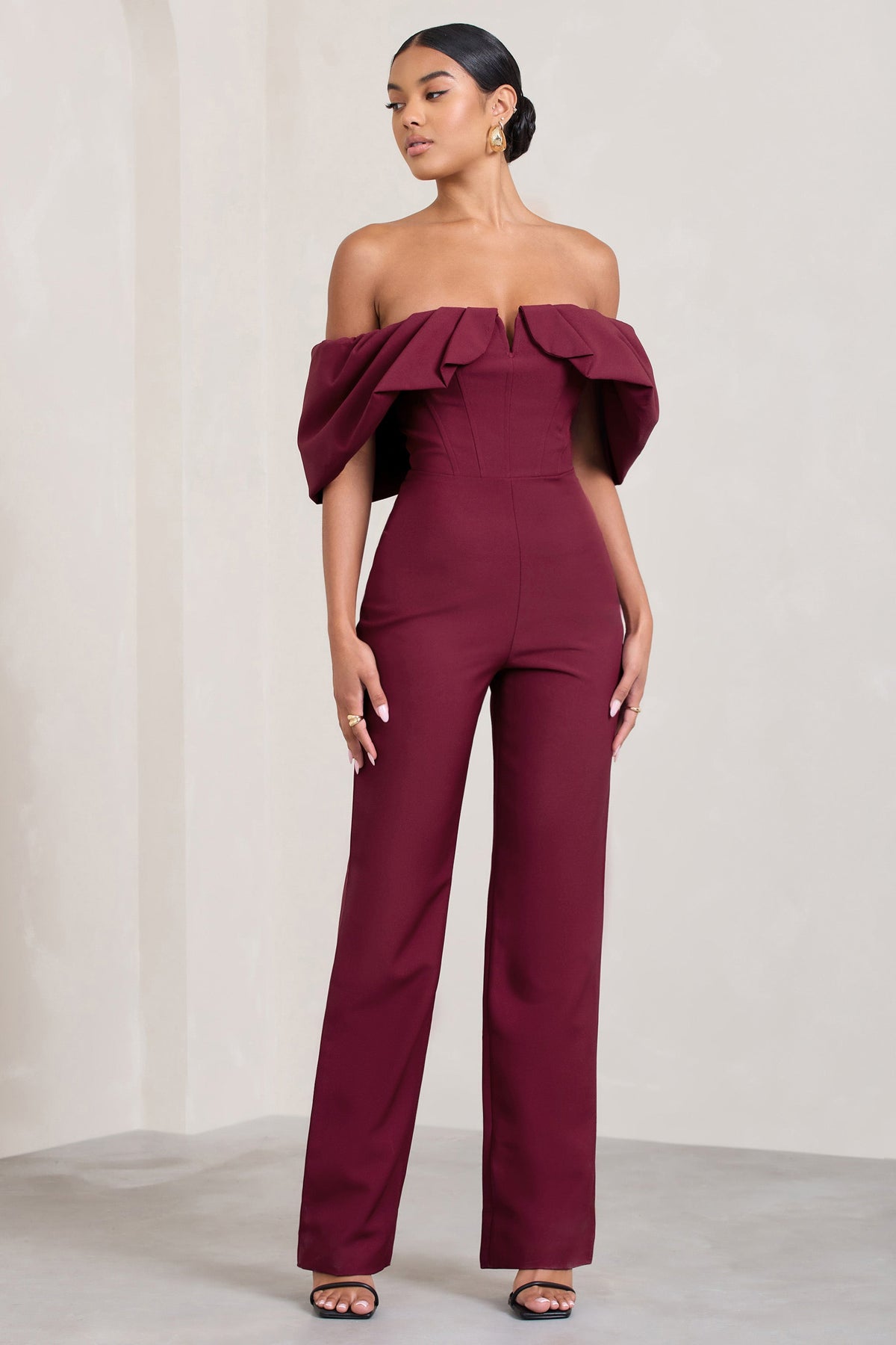 Time Will Tell | Berry Off The Shoulder Wide Leg Jumpsuit