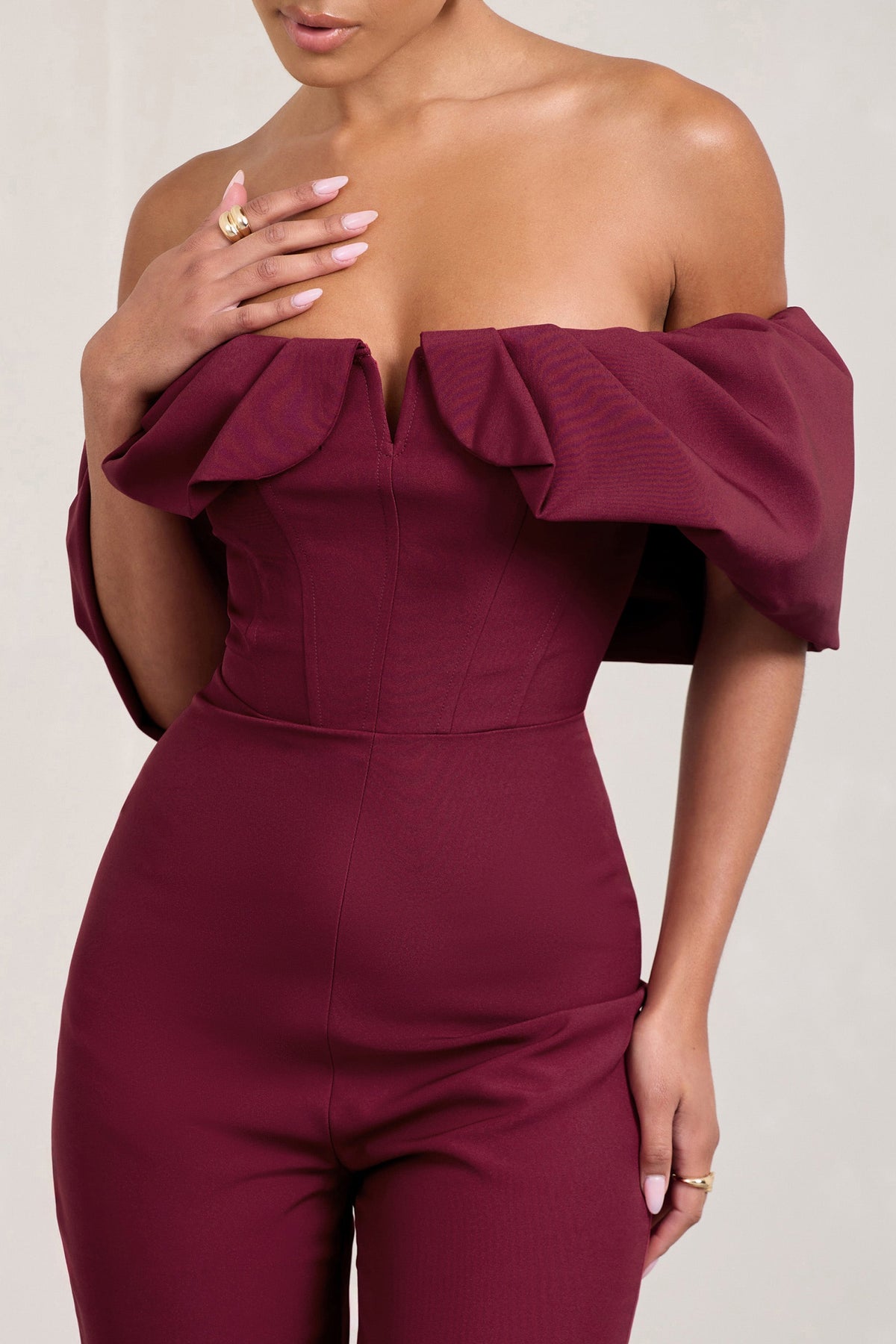 Time Will Tell | Berry Off The Shoulder Wide Leg Jumpsuit