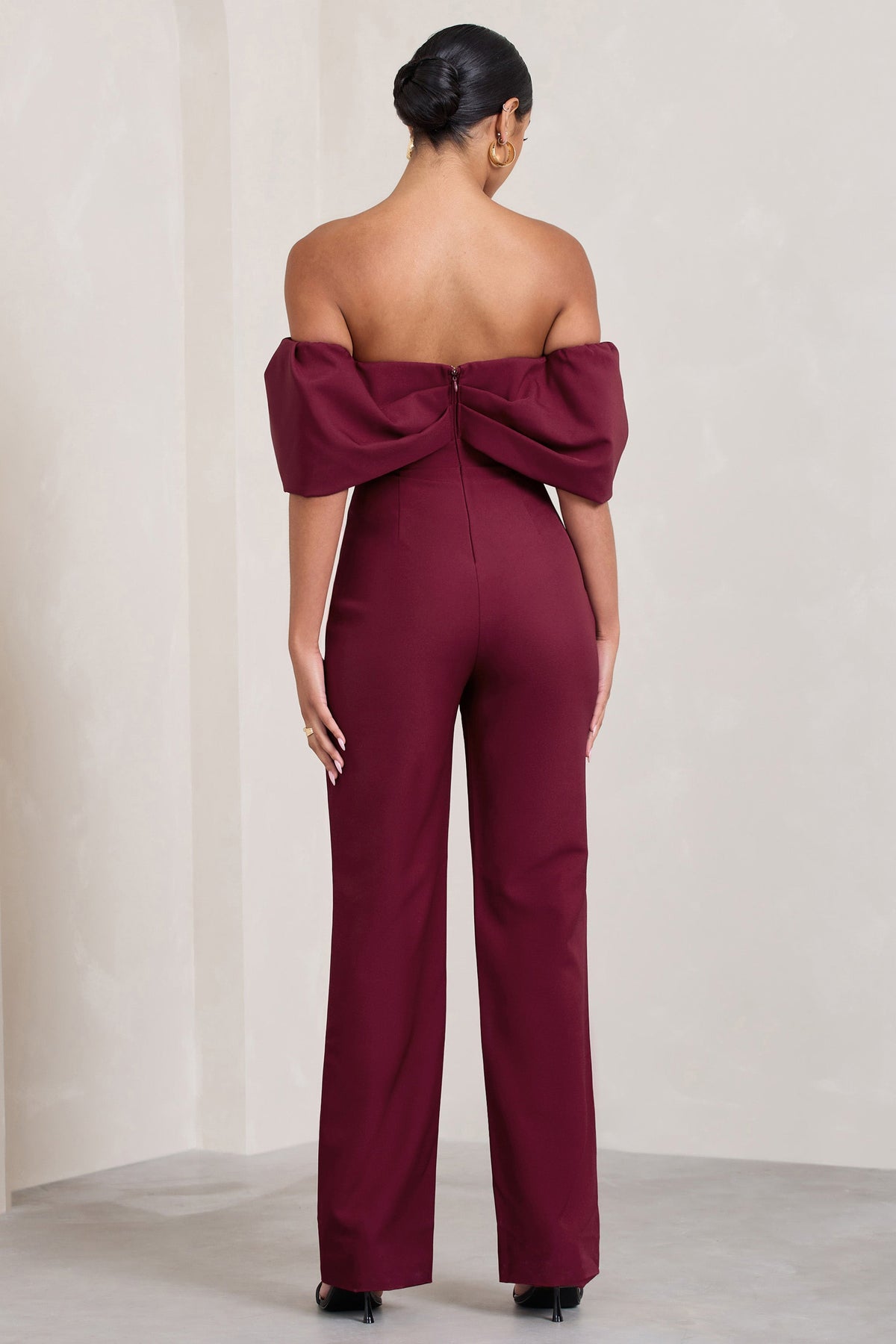 Time Will Tell | Berry Off The Shoulder Wide Leg Jumpsuit