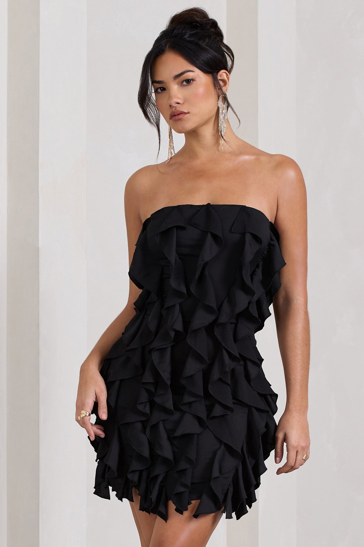 It Girl Black Bandeau Bodycon Mini Dress With Ruffles Club L London UAE