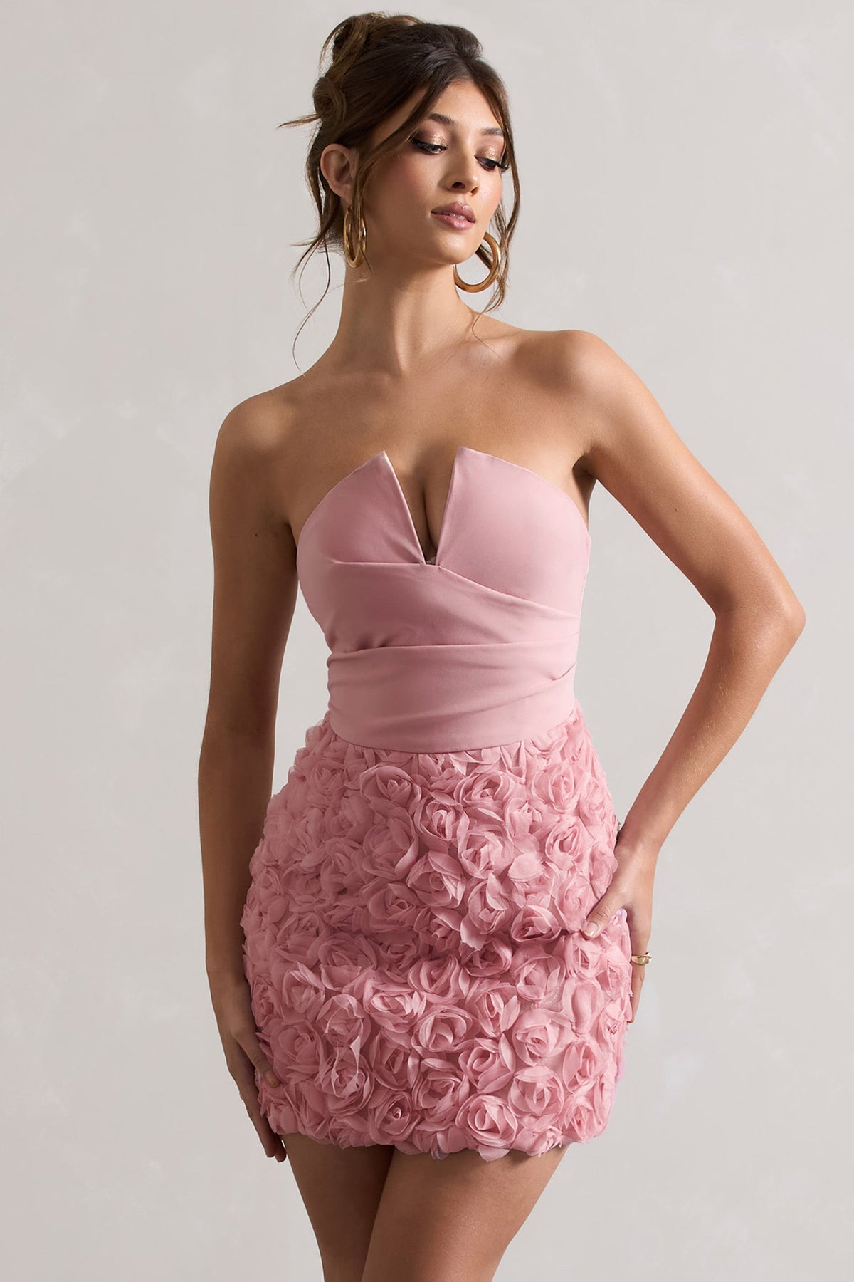 Maya Blush Pink Floral Mesh Strapless Mini Dress Club L London UAE