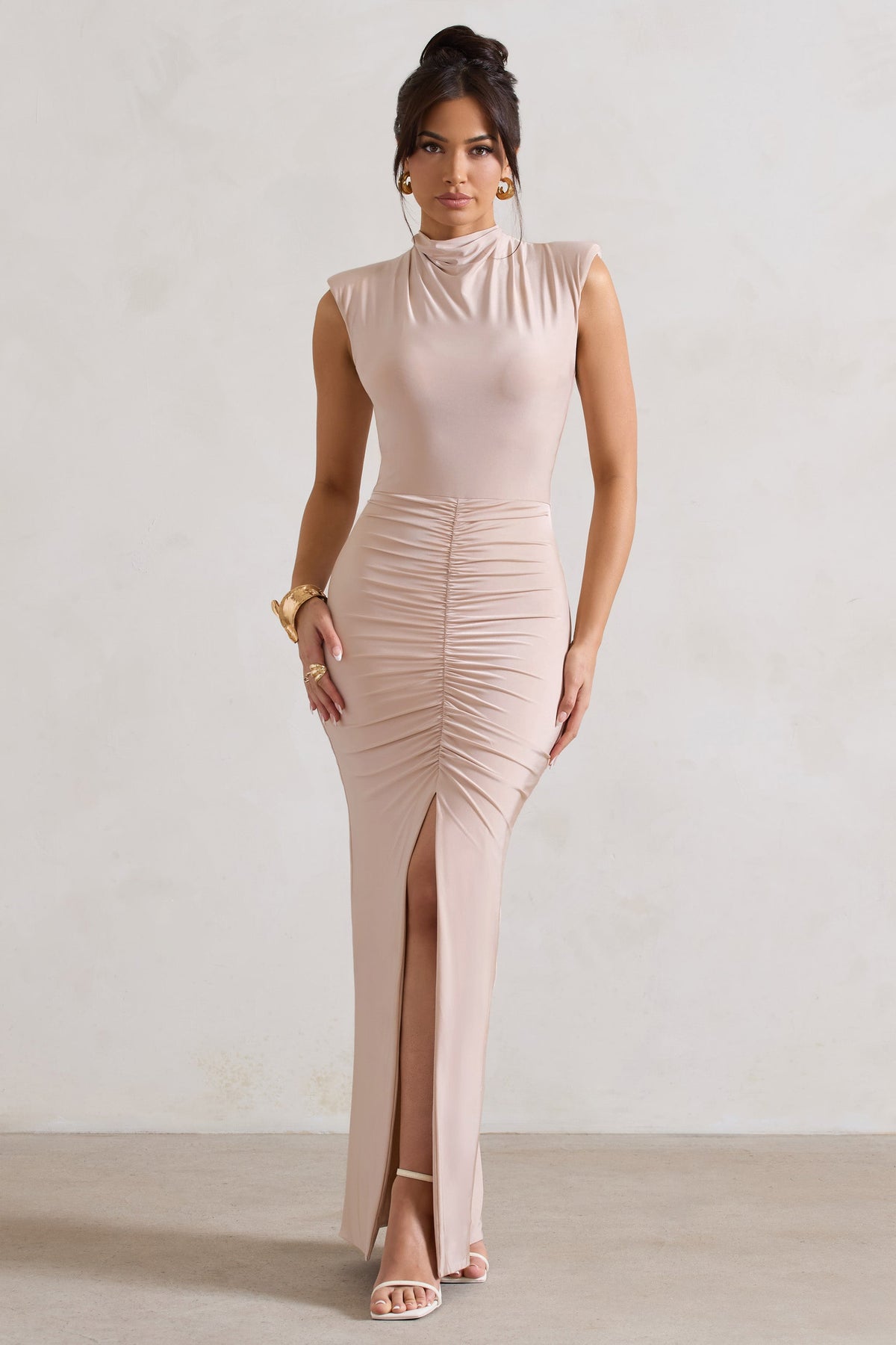 WB_CL131031059-SamiraChampagneRuchedHigh-NeckSplitMaxiDress0