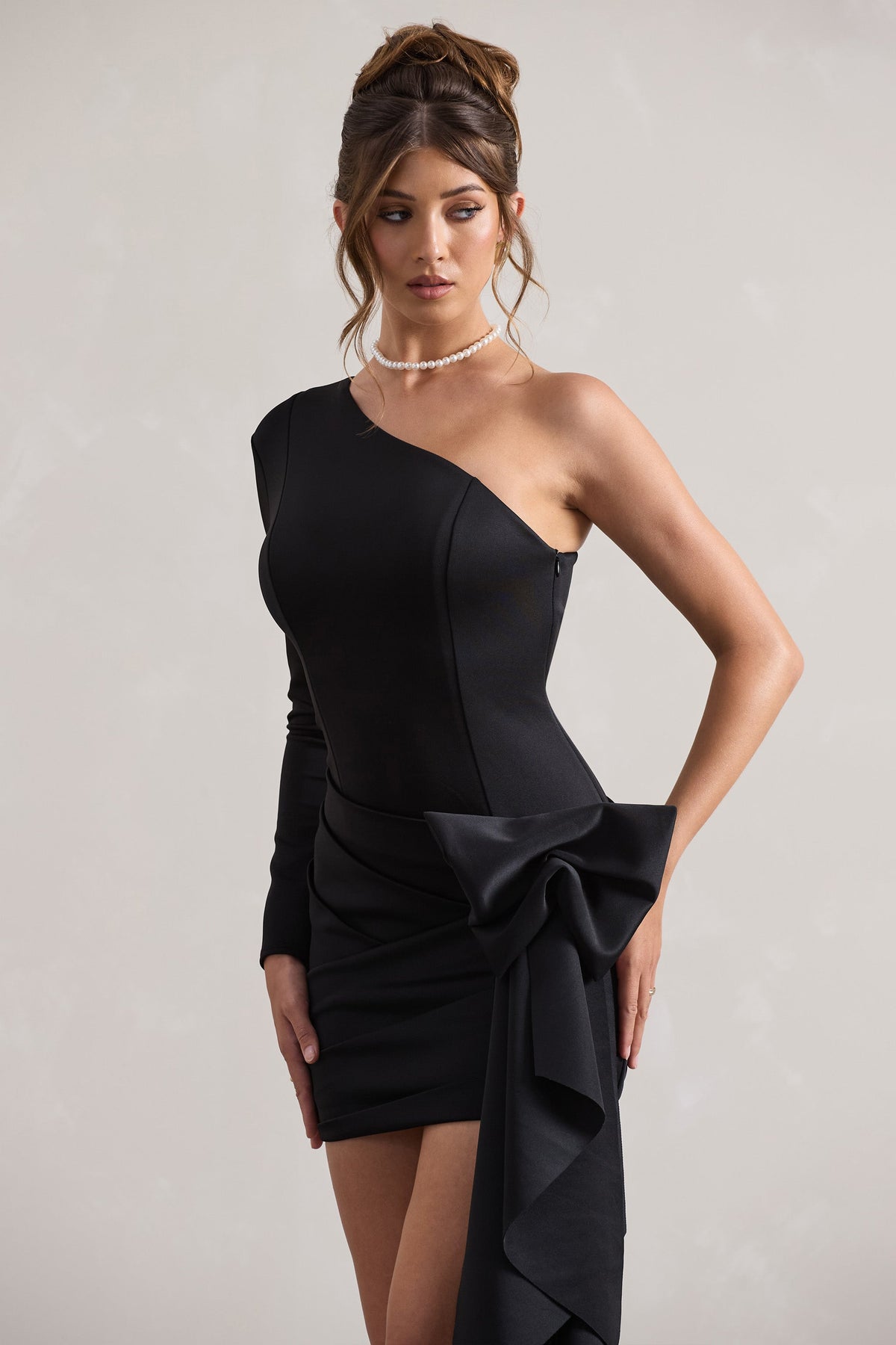 Abstract | Black Asymmetric Mini Dress With Side Drape