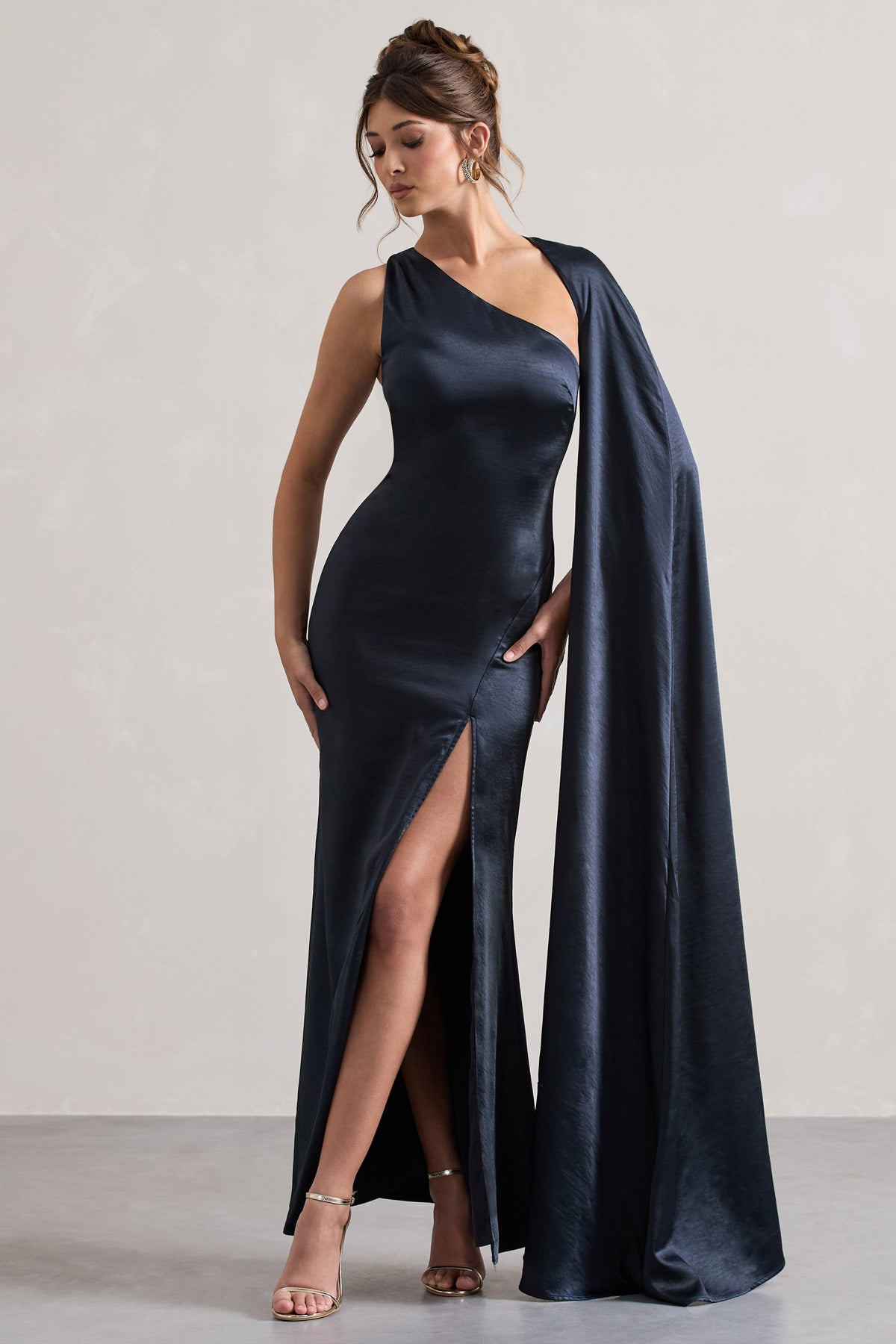 Navy satin maxi dress shop