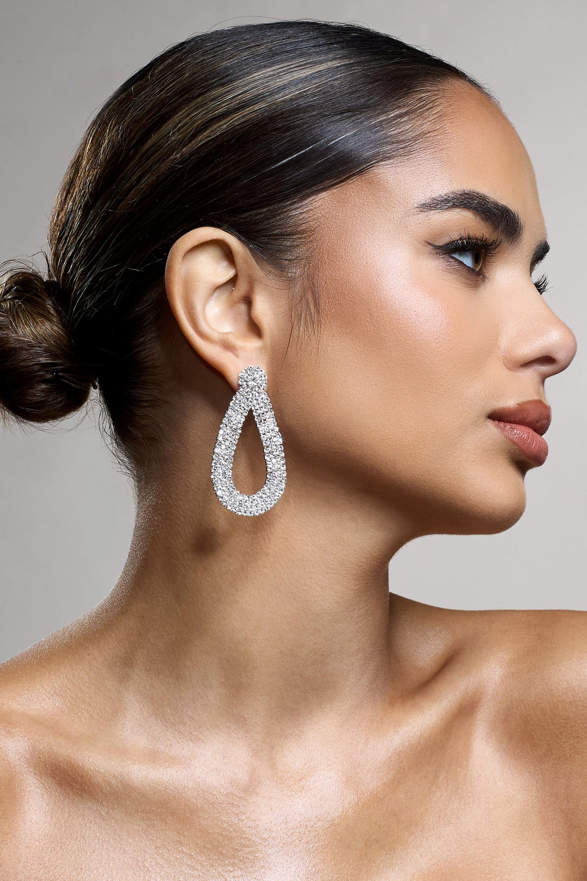 Keshi | Silver Diamante Drop Earrings