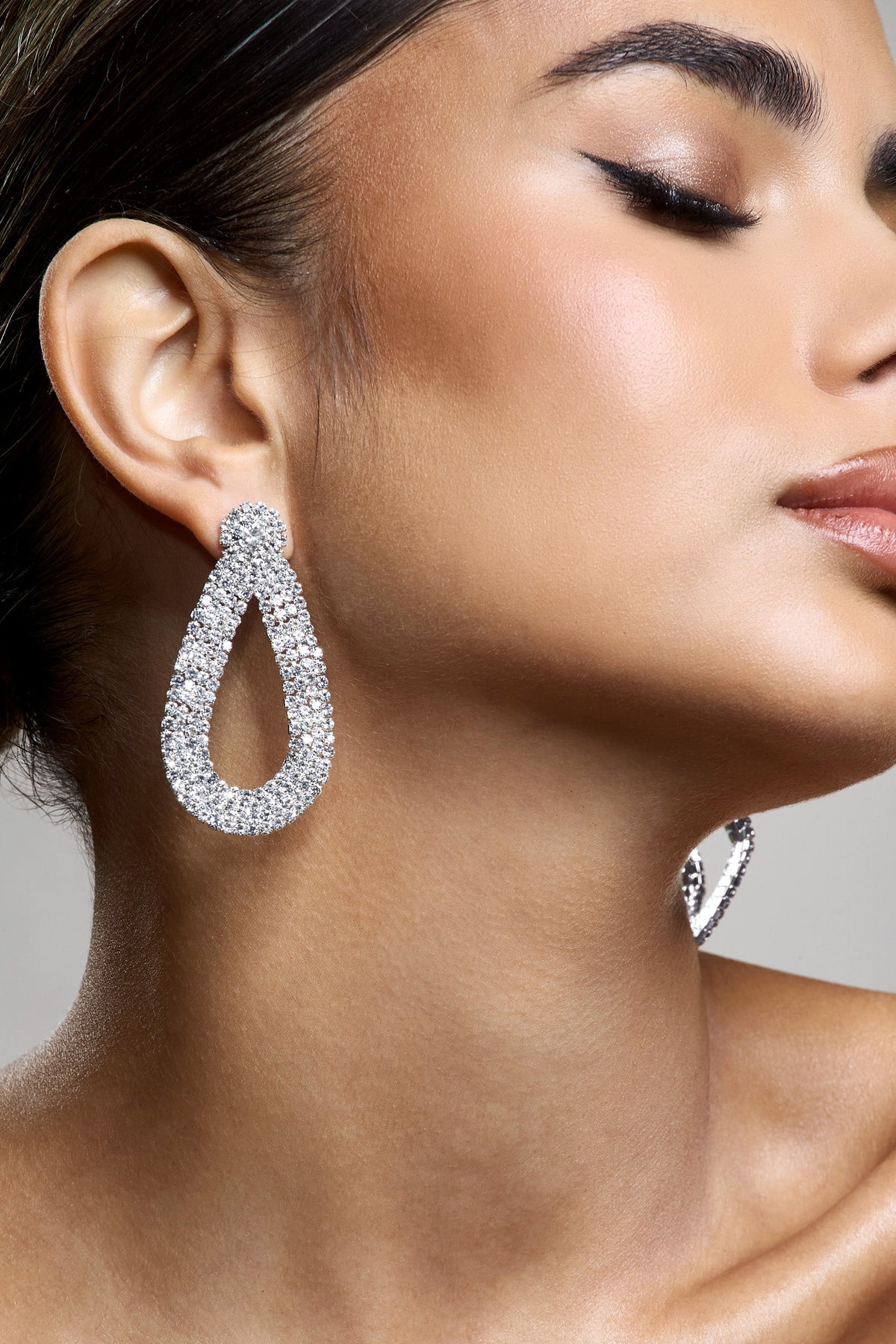 Keshi | Silver Diamante Drop Earrings