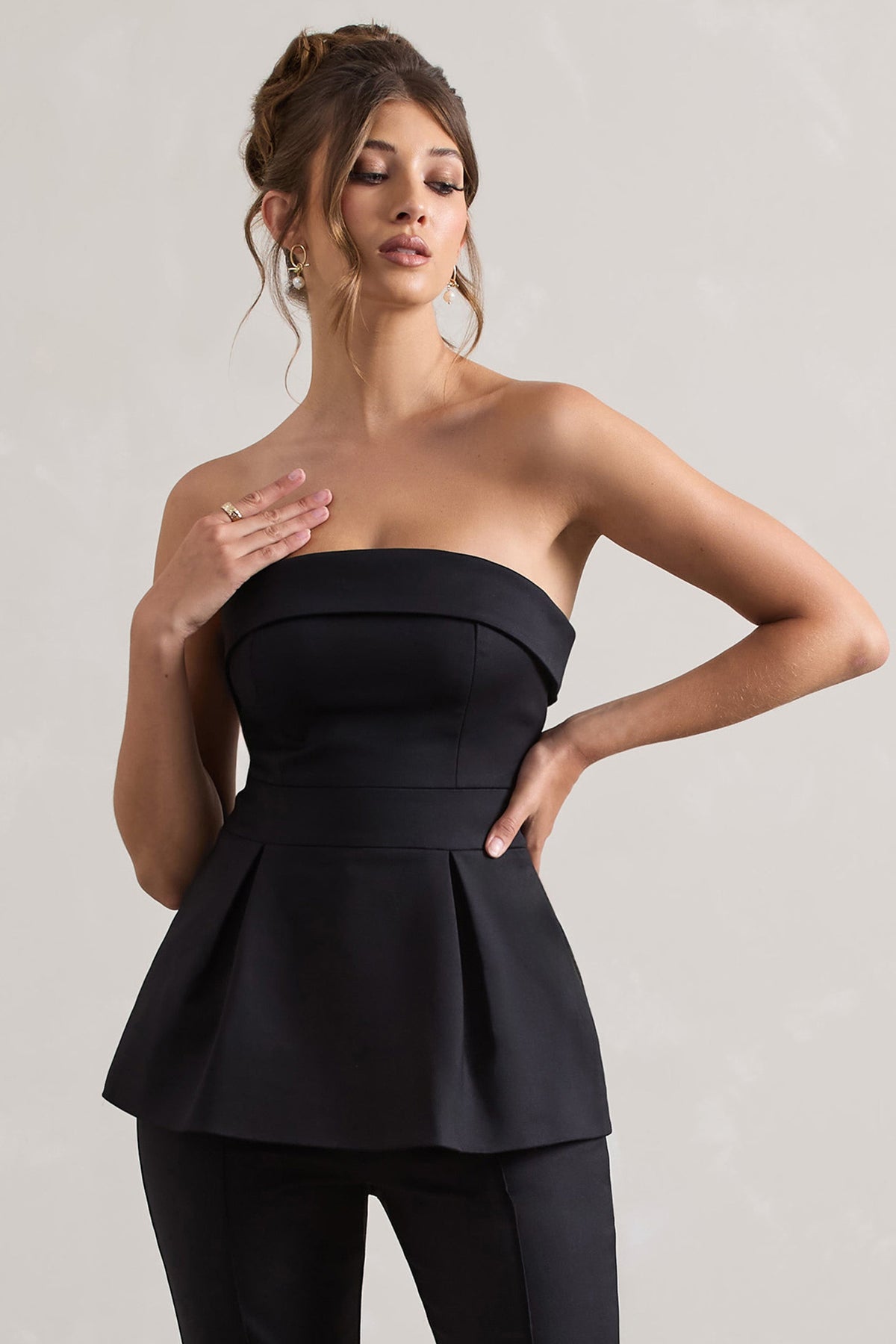 Arrow | Black Strapless Belted Tailored Top