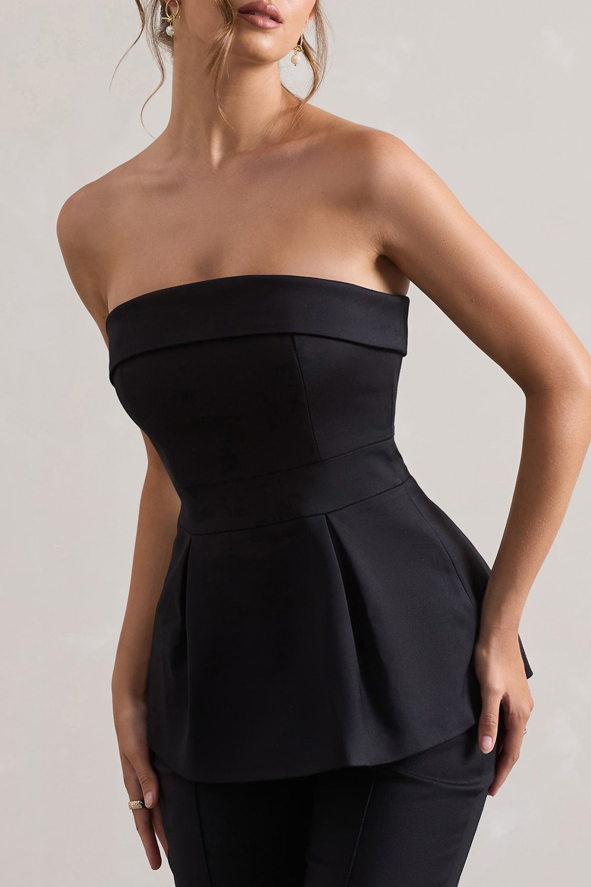 Arrow | Black Strapless Belted Tailored Top