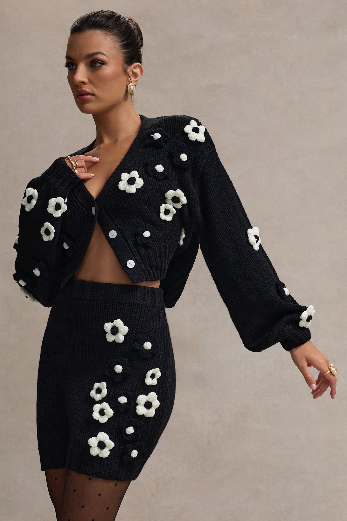 Floral knit mini skirt best sale
