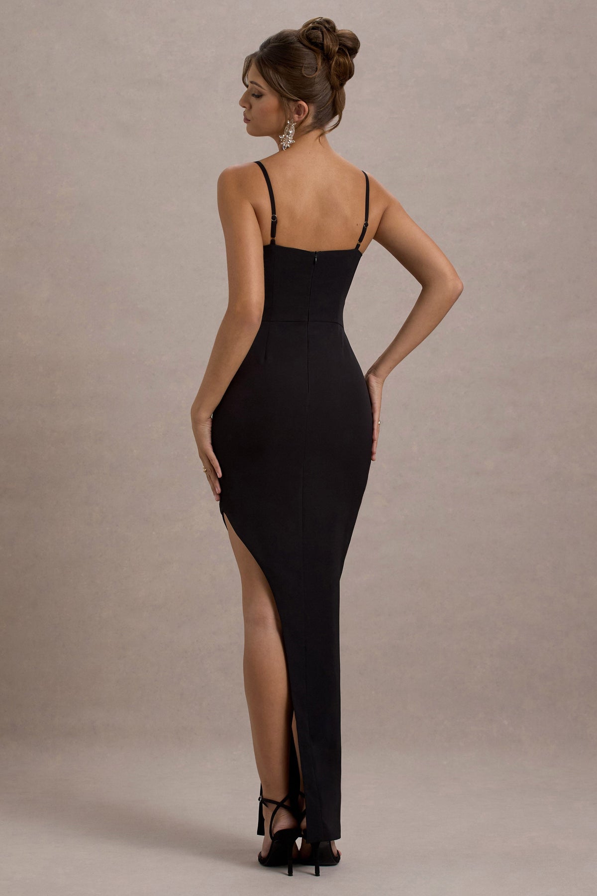 Ignacia | Black Asymmetric Maxi Dress With Hotfix Detail