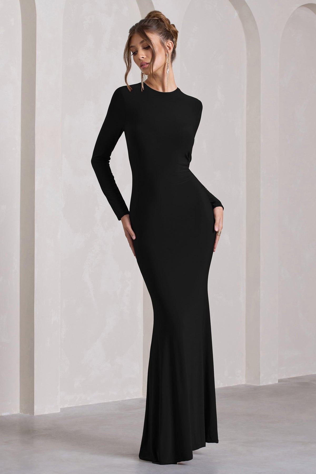 Starring | Black Long-Sleeve Backless  Maxi Dress