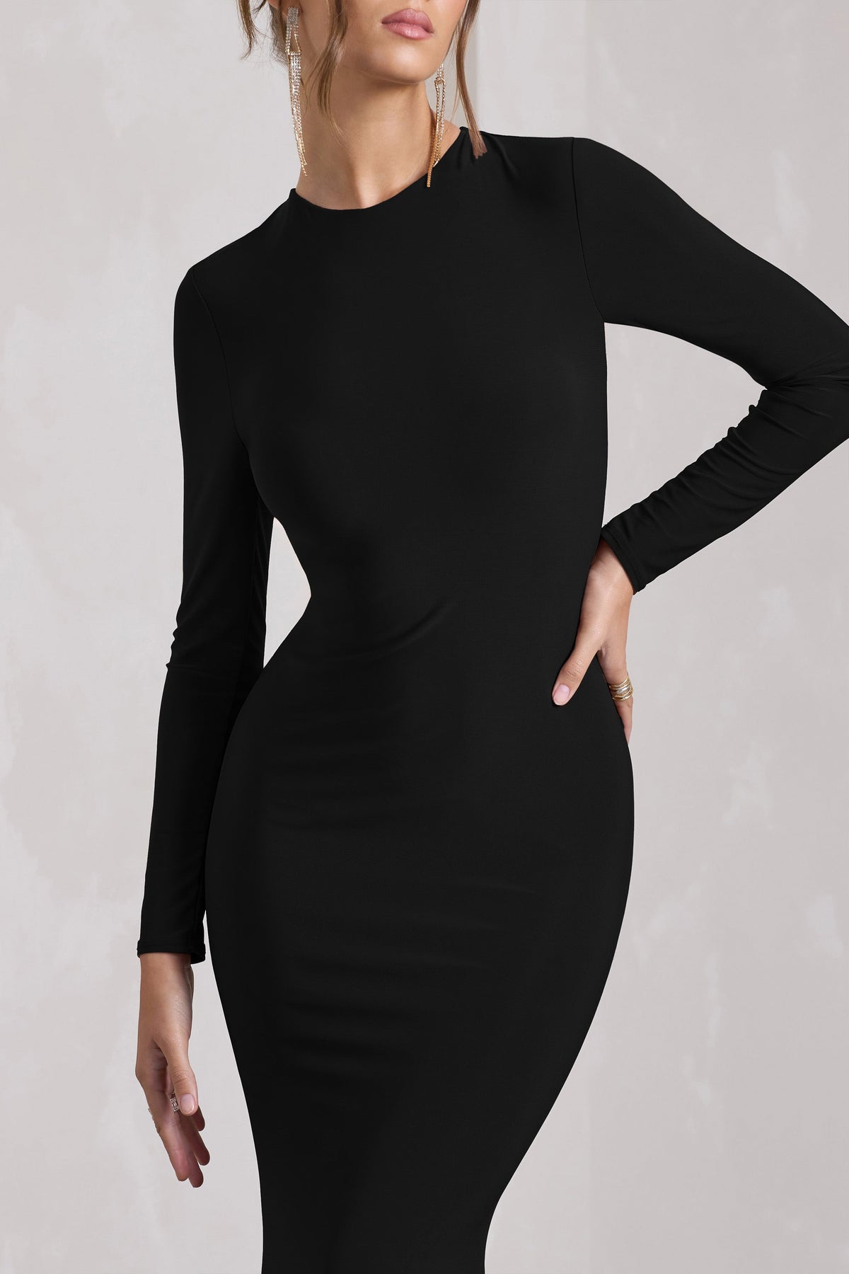 Starring | Black Long-Sleeve Backless  Maxi Dress