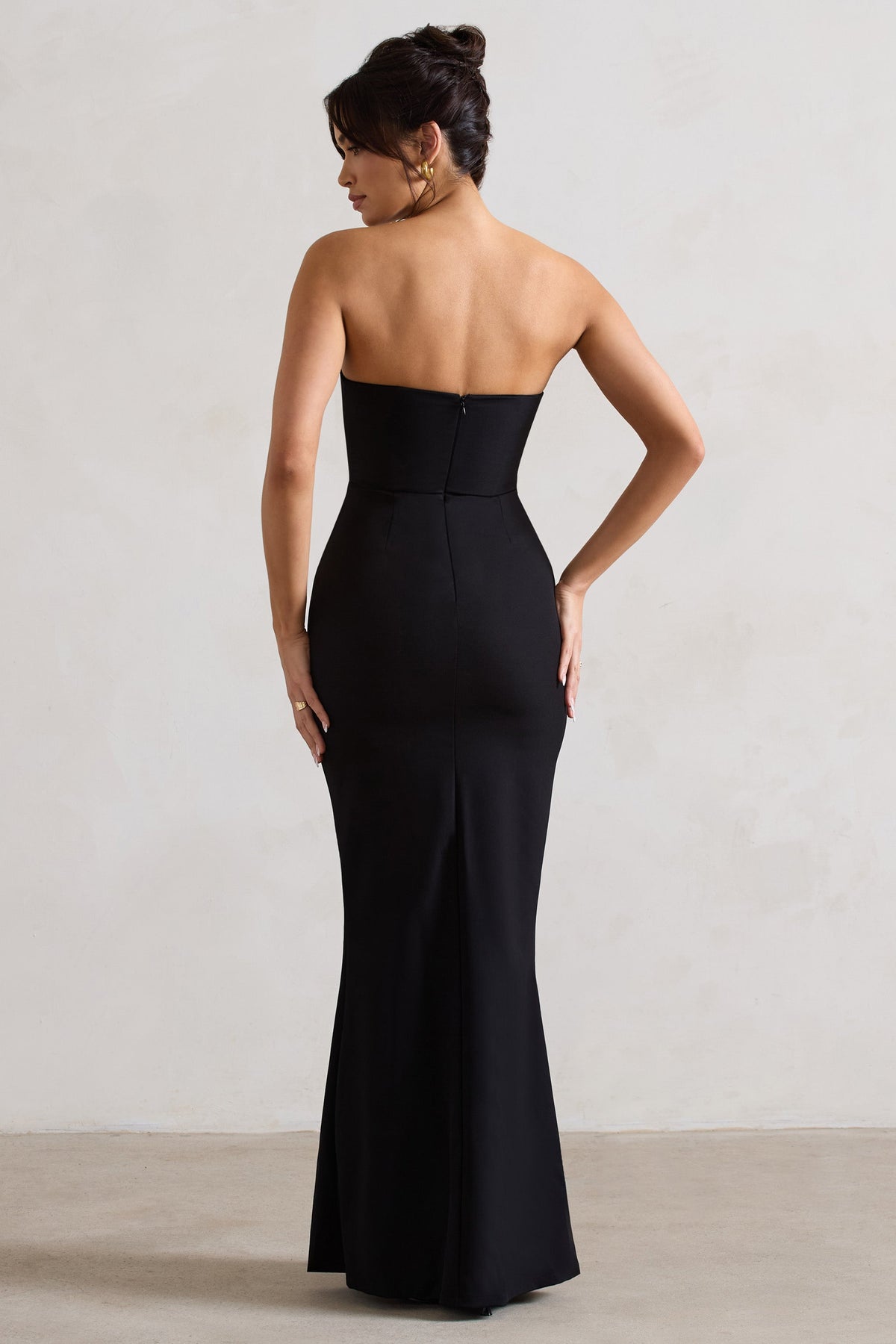 Enticed | Black Strapless V-Neck Maxi Dress With Flowers
