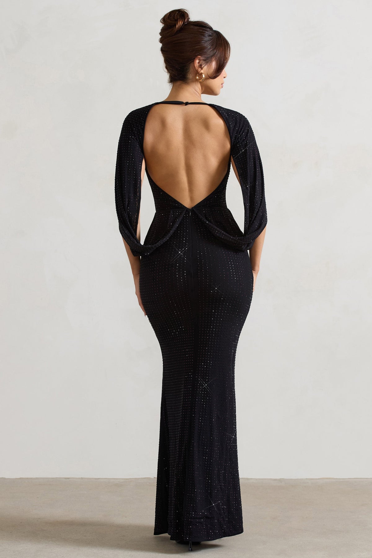 Broadway | Black Embellished Fishtail Maxi Dress With Split Sleeves