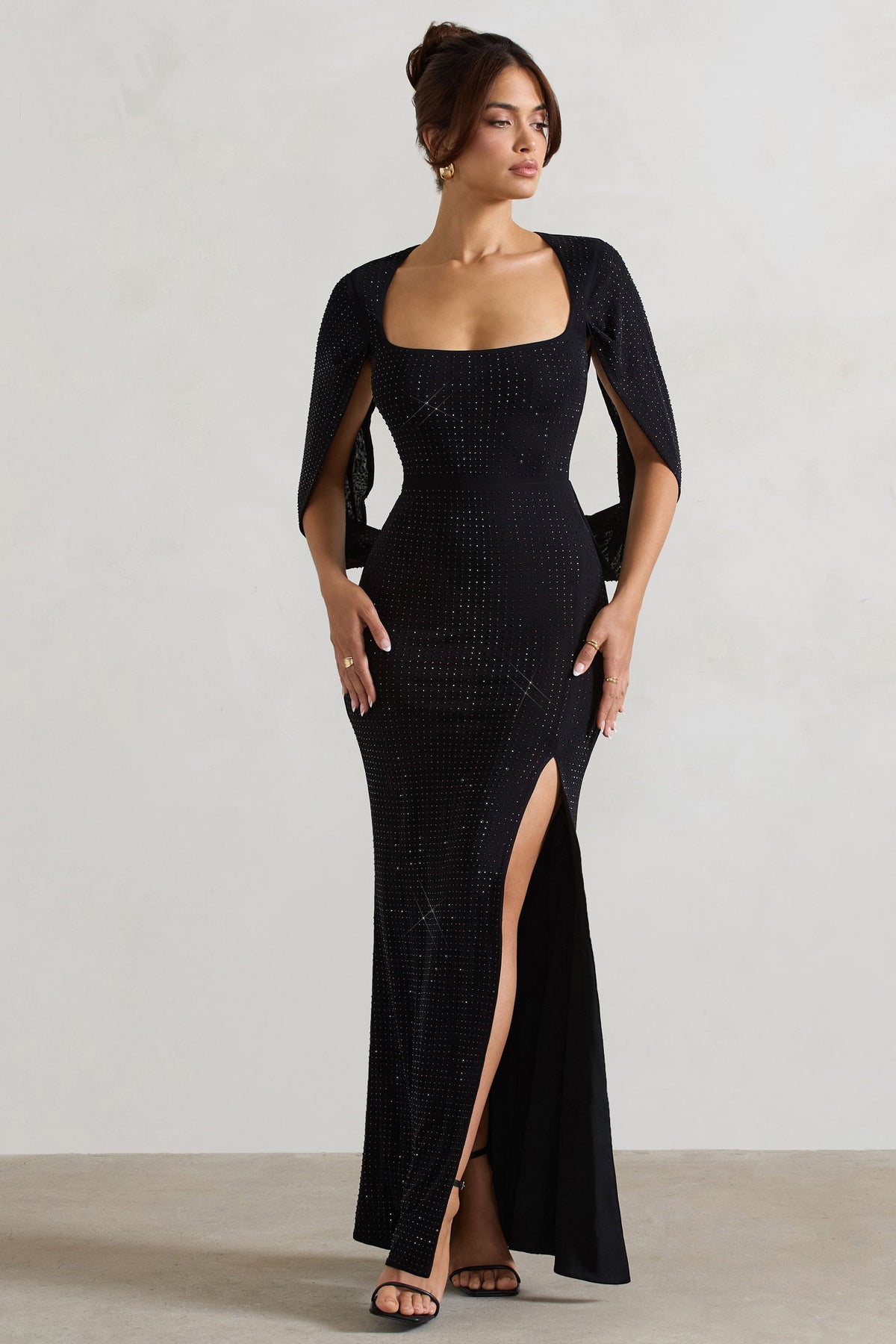 Broadway | Black Embellished Fishtail Maxi Dress With Split Sleeves