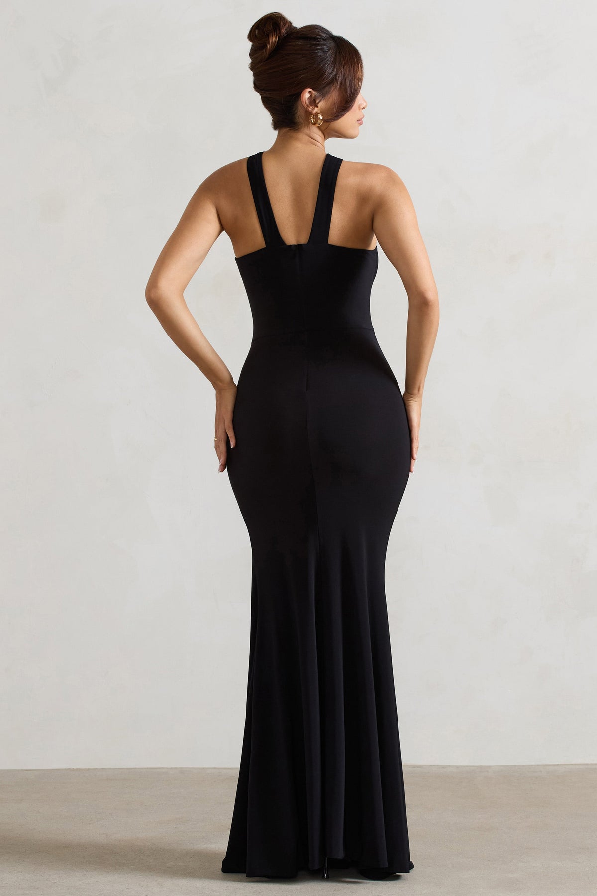 Jianna | Black Cross Over Halter-Neck Split Maxi Dress