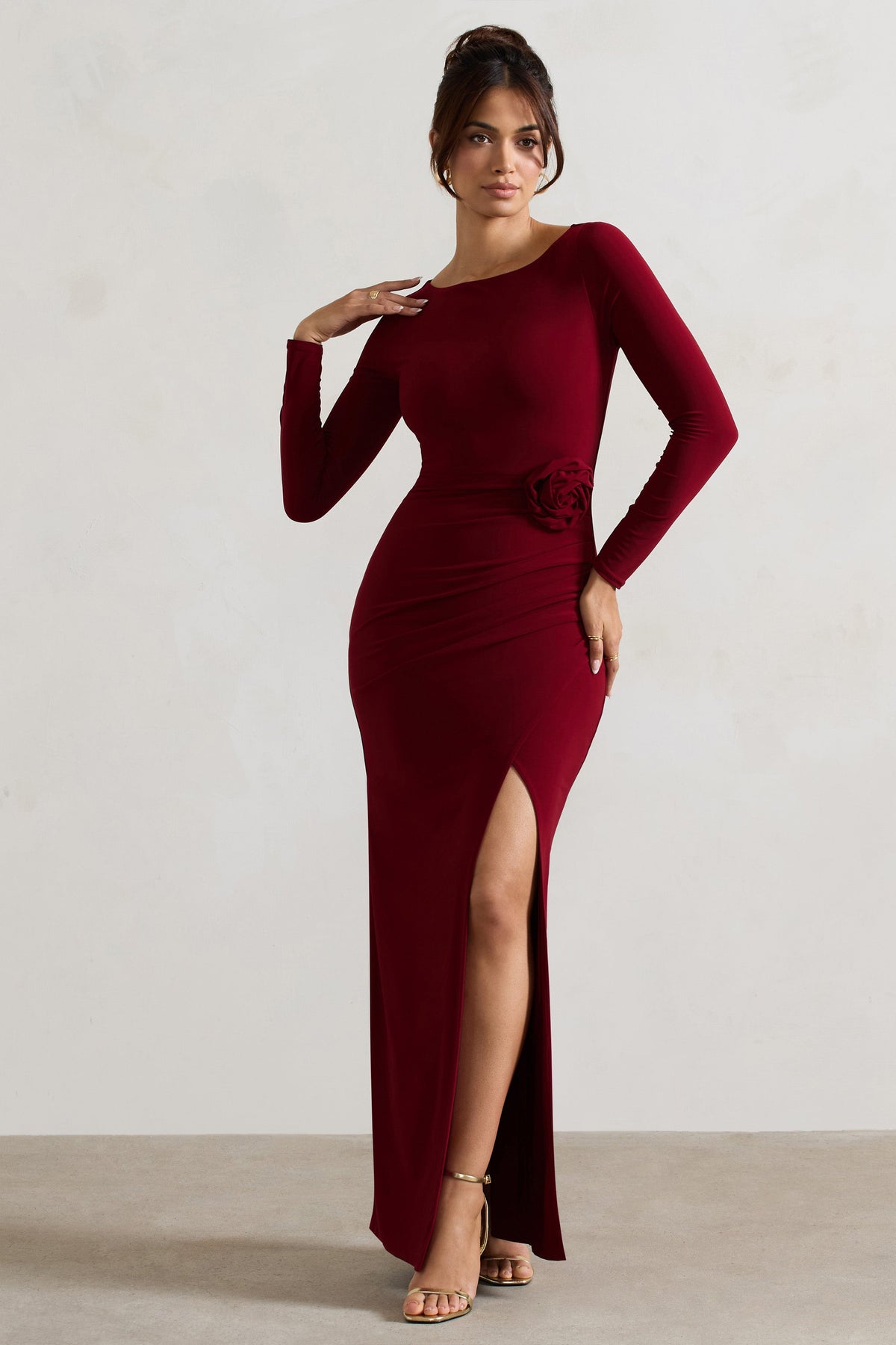 Makayla Berry Long Sleeve Wrap Maxi Dress With Corsages Club L London UAE